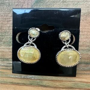 Monet Silver-Tone Earrings with Pale Yellow Stones- Clip On